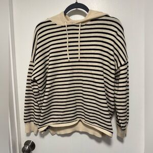 Striped Black and Cream Hoodie Sweater